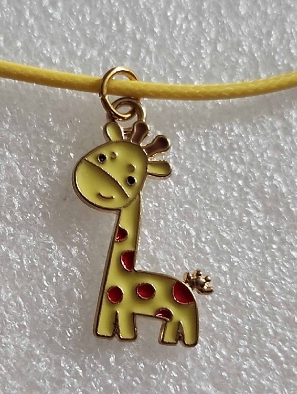 Hand Crafted Yellow Giraffe Pendant Necklace with Red Spots